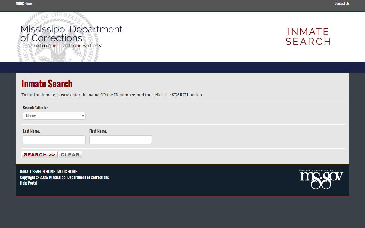 Mississippi Department of Corrections inmate search form